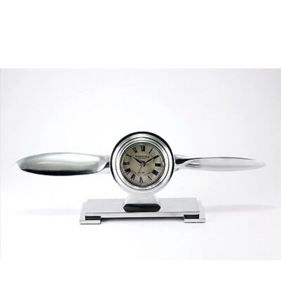 Table Clock Propeller Mantle Watch Aeroplane Metal Quartz Alarm Art Déco - Picture 4 of 13